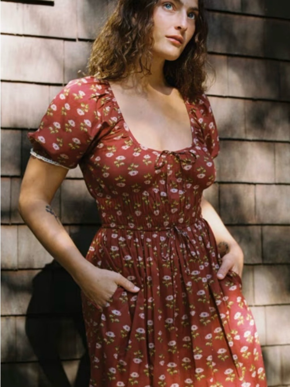 The Brynne Dress | Antique Lotus Red Short Sleeve Scoop Neck Maxi Long Cotton